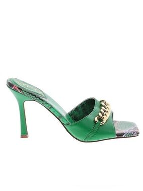 AZALEA WANG ~ Green Snakeskin Embossed Mule Sandals w/Gold Chain Accent size 10